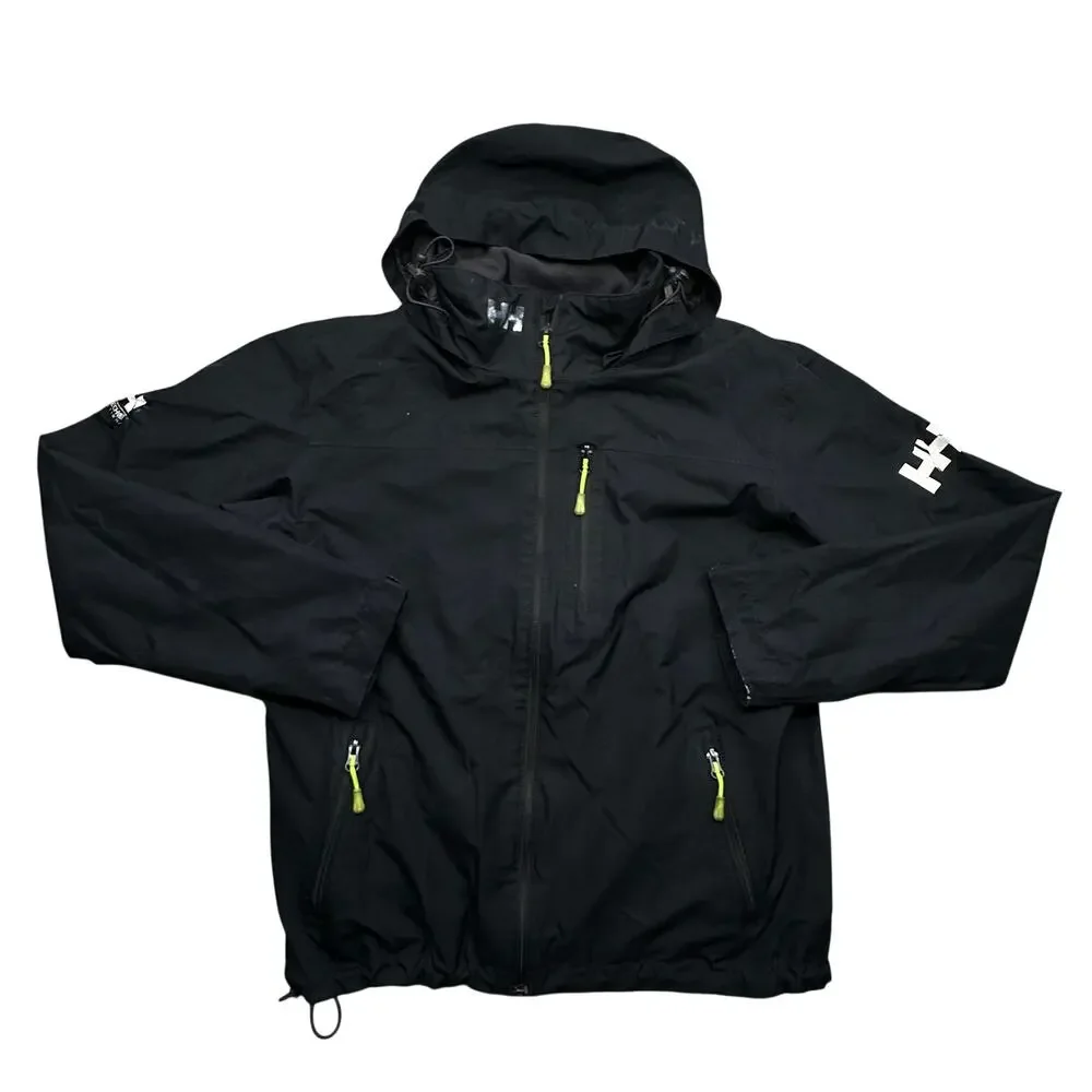 Helly Hansen Crew Hooded Midlayer Jacket Mens Medium Black Polartec Helly Tech